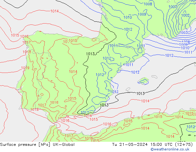 Surface pressure UK-Global Tu 21.05.2024 15 UTC