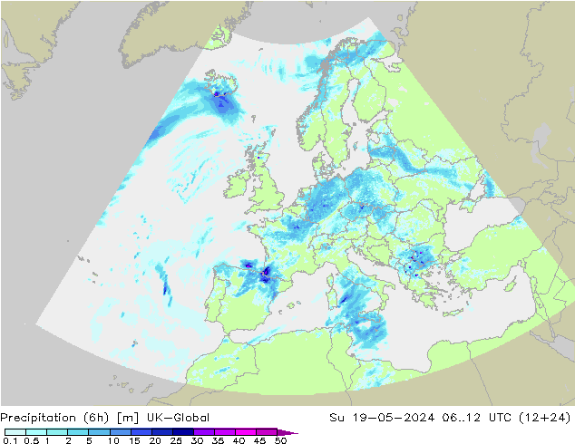 Yağış (6h) UK-Global Paz 19.05.2024 12 UTC