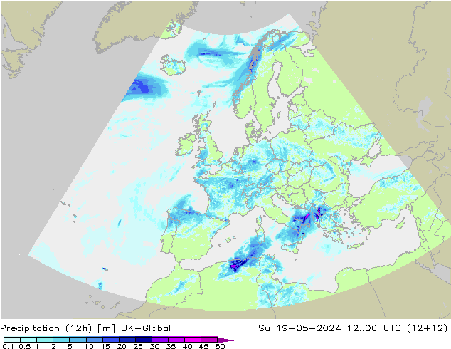Precipitation (12h) UK-Global Su 19.05.2024 00 UTC