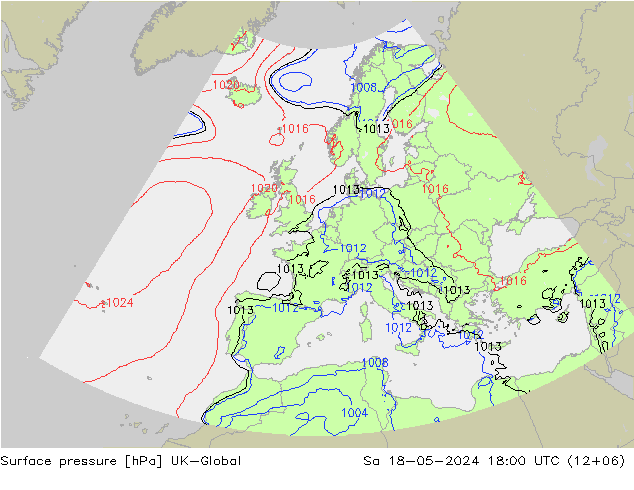 pression de l'air UK-Global sam 18.05.2024 18 UTC