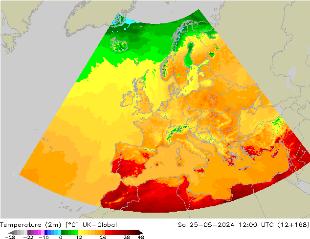 Temperature (2m) UK-Global Sa 25.05.2024 12 UTC