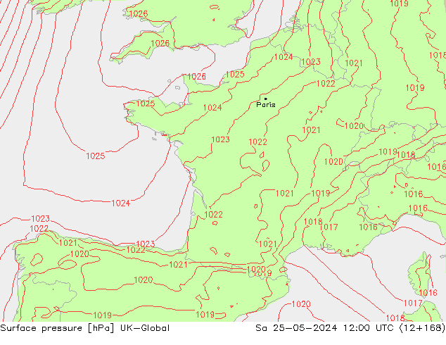 pression de l'air UK-Global sam 25.05.2024 12 UTC