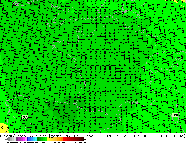 Hoogte/Temp. 700 hPa UK-Global do 23.05.2024 00 UTC