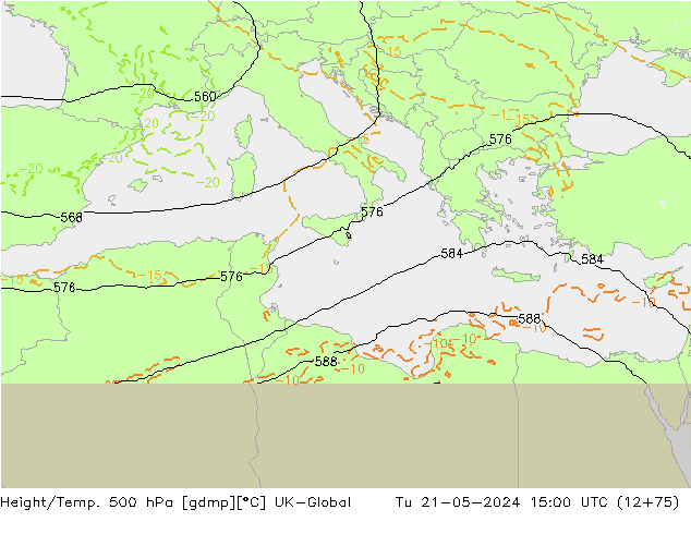 Yükseklik/Sıc. 500 hPa UK-Global Sa 21.05.2024 15 UTC