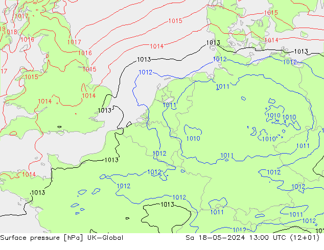 Surface pressure UK-Global Sa 18.05.2024 13 UTC