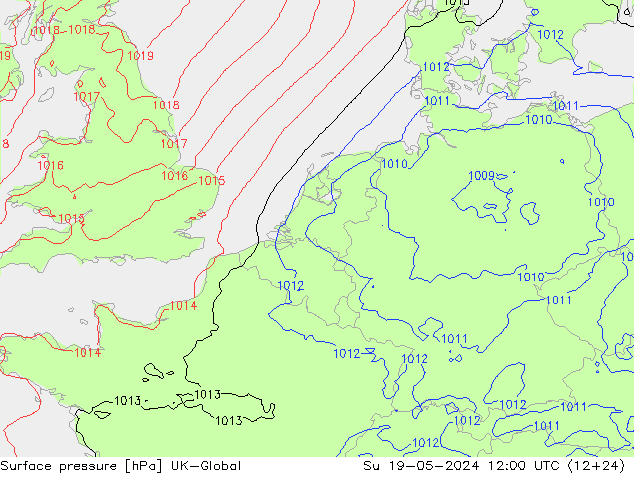Luchtdruk (Grond) UK-Global zo 19.05.2024 12 UTC