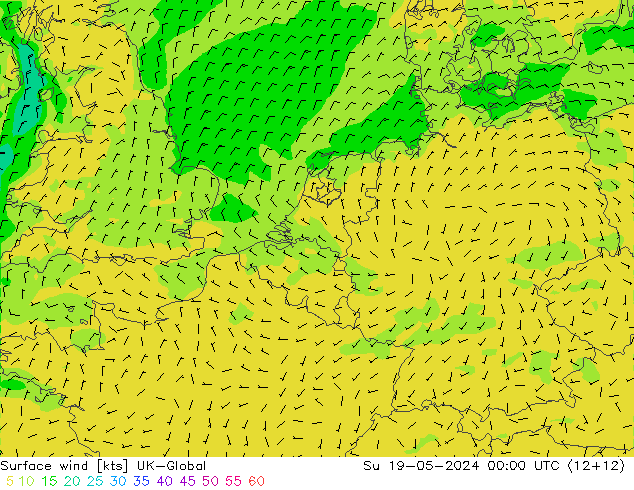 Surface wind UK-Global Ne 19.05.2024 00 UTC