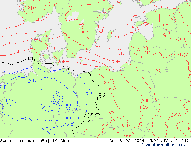 Surface pressure UK-Global Sa 18.05.2024 13 UTC
