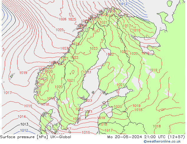 Surface pressure UK-Global Mo 20.05.2024 21 UTC