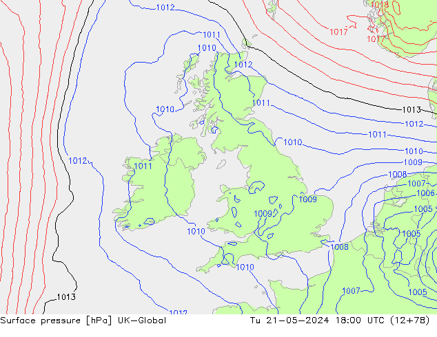Surface pressure UK-Global Tu 21.05.2024 18 UTC