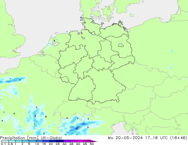 Precipitation UK-Global Mo 20.05.2024 18 UTC