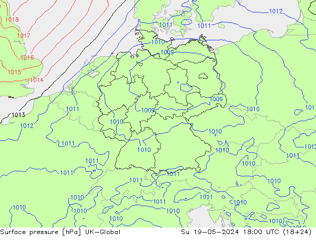 Surface pressure UK-Global Su 19.05.2024 18 UTC