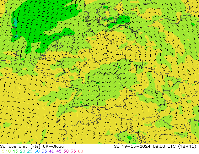 Surface wind UK-Global Su 19.05.2024 09 UTC