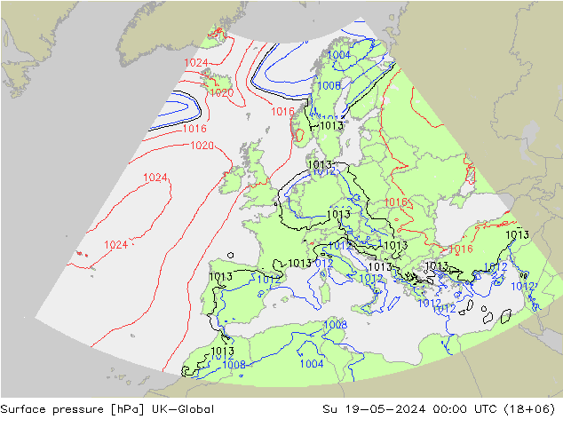 Presión superficial UK-Global dom 19.05.2024 00 UTC