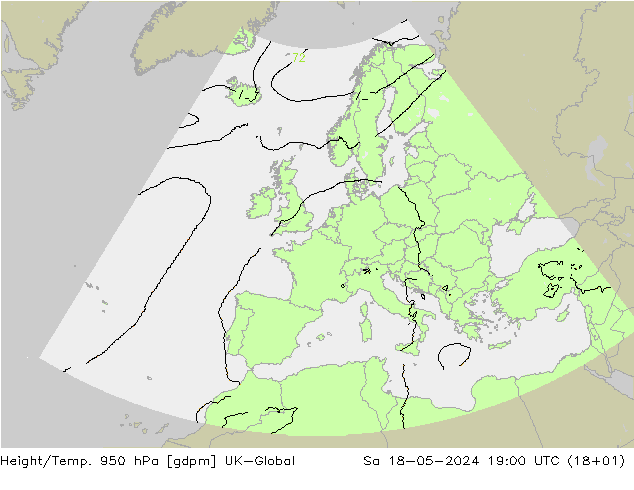 Height/Temp. 950 hPa UK-Global Sa 18.05.2024 19 UTC