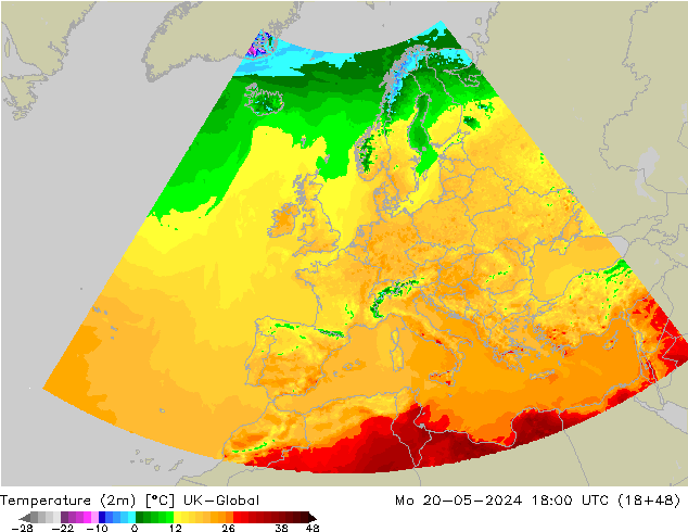 température (2m) UK-Global lun 20.05.2024 18 UTC