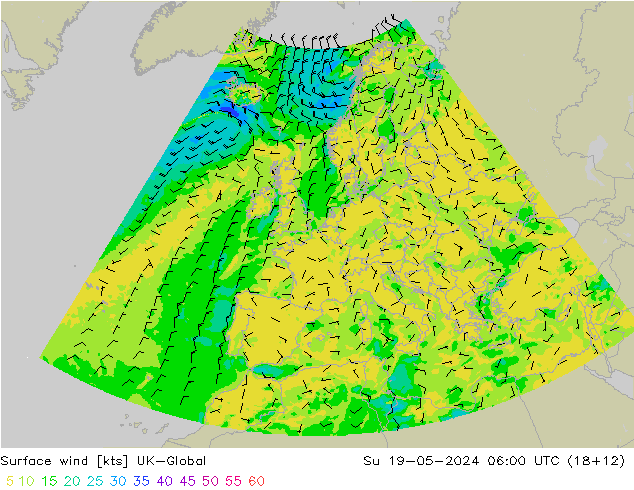 Wind 10 m UK-Global zo 19.05.2024 06 UTC