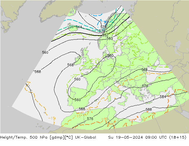 Géop./Temp. 500 hPa UK-Global dim 19.05.2024 09 UTC