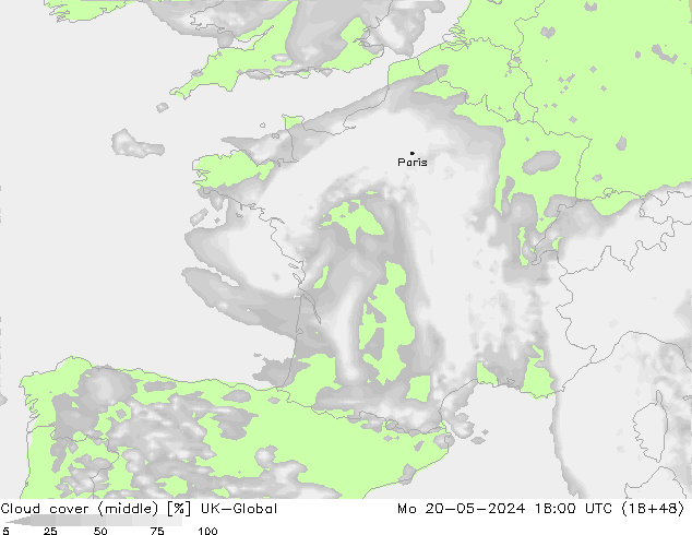 Cloud cover (middle) UK-Global Mo 20.05.2024 18 UTC