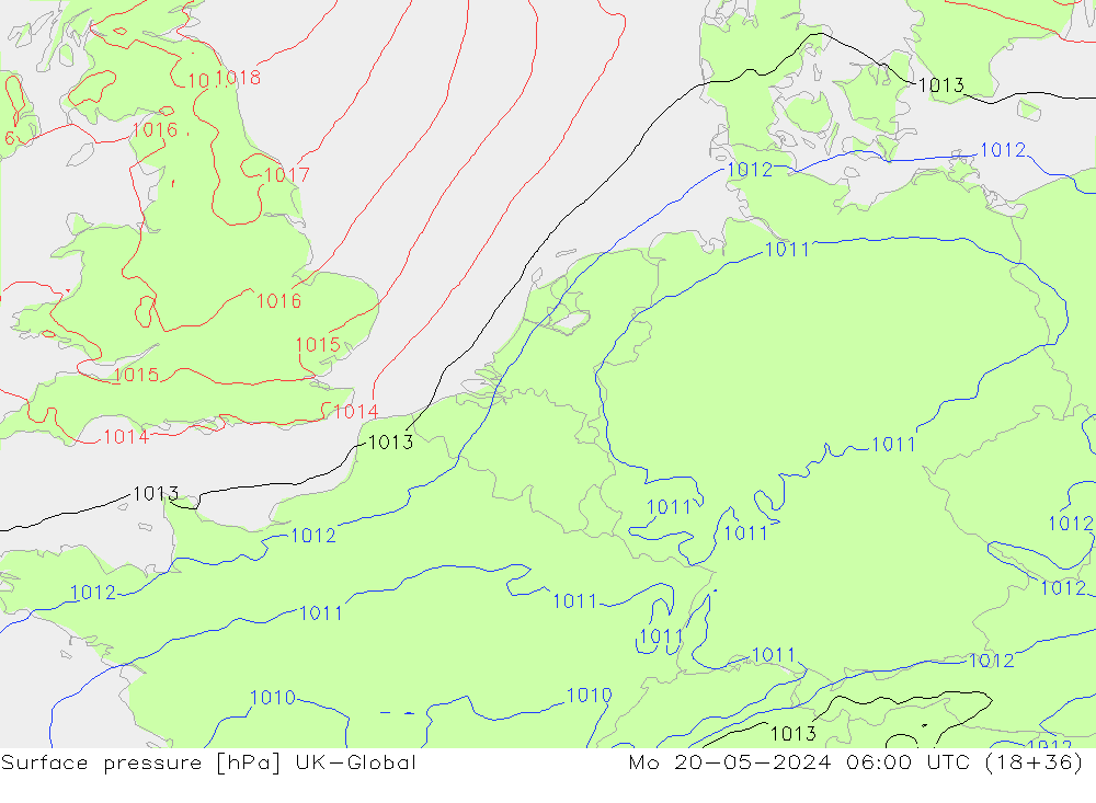 Atmosférický tlak UK-Global Po 20.05.2024 06 UTC