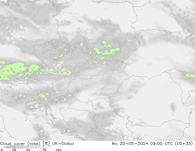 Nubes (total) UK-Global lun 20.05.2024 09 UTC