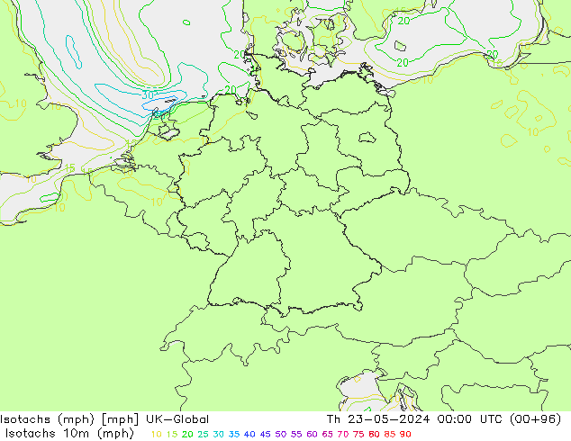 Izotacha (mph) UK-Global czw. 23.05.2024 00 UTC