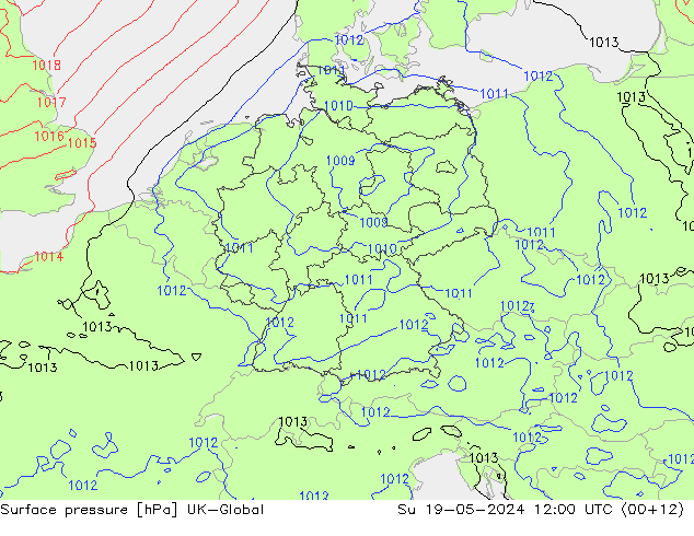 地面气压 UK-Global 星期日 19.05.2024 12 UTC