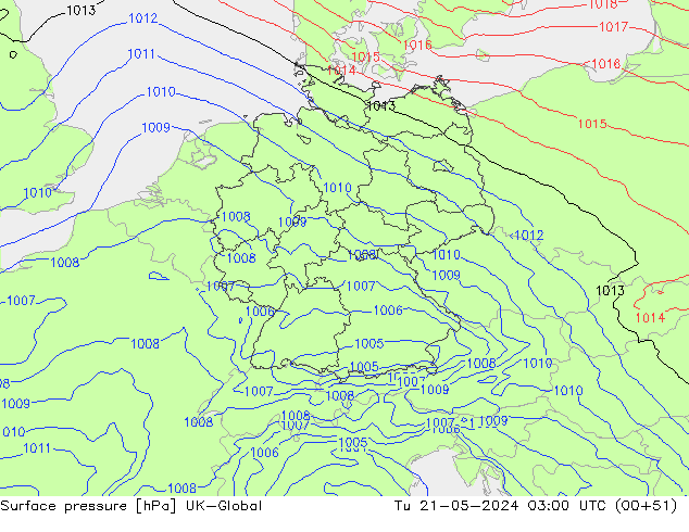 Atmosférický tlak UK-Global Út 21.05.2024 03 UTC