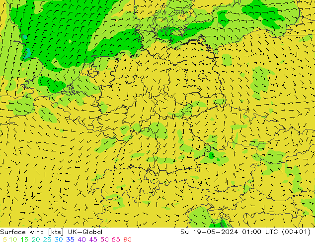 Surface wind UK-Global Ne 19.05.2024 01 UTC