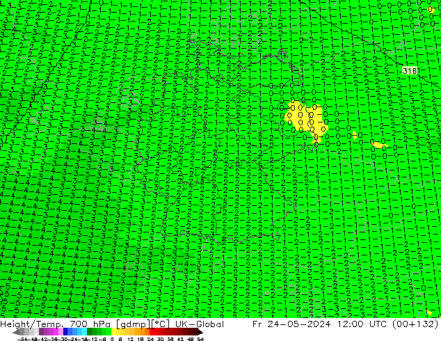 Yükseklik/Sıc. 700 hPa UK-Global Cu 24.05.2024 12 UTC