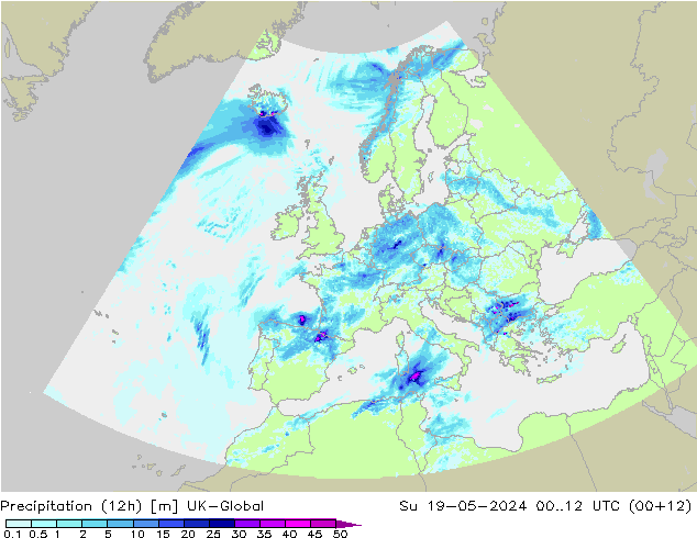 Precipitação (12h) UK-Global Dom 19.05.2024 12 UTC
