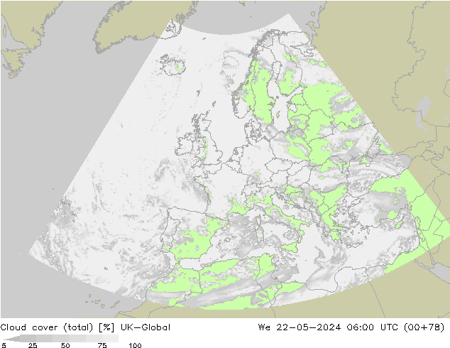 Cloud cover (total) UK-Global We 22.05.2024 06 UTC