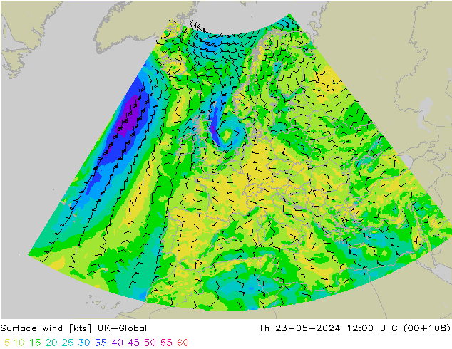 Rüzgar 10 m UK-Global Per 23.05.2024 12 UTC