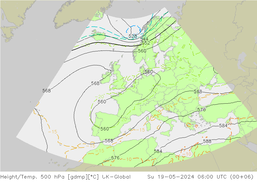 Height/Temp. 500 hPa UK-Global  19.05.2024 06 UTC