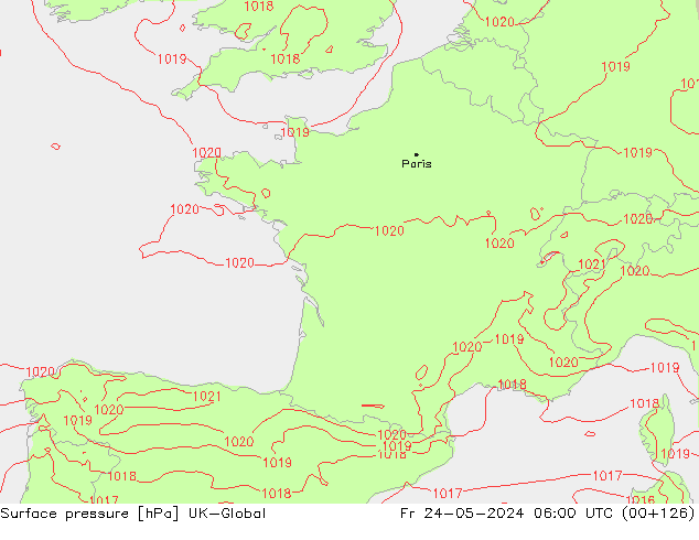 Pressione al suolo UK-Global ven 24.05.2024 06 UTC