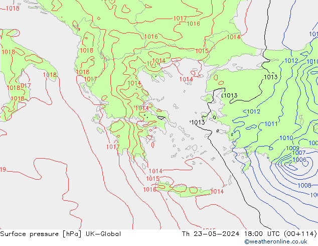 Surface pressure UK-Global Th 23.05.2024 18 UTC