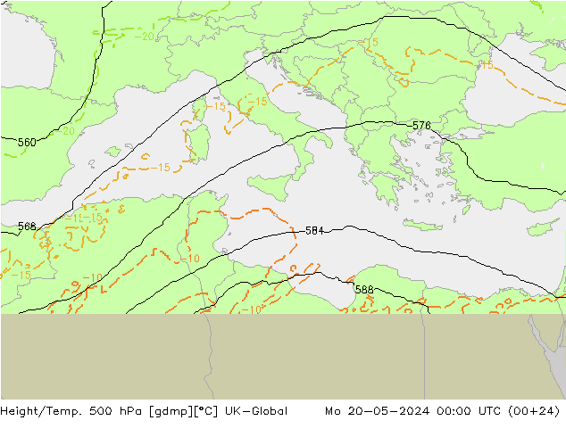 Yükseklik/Sıc. 500 hPa UK-Global Pzt 20.05.2024 00 UTC