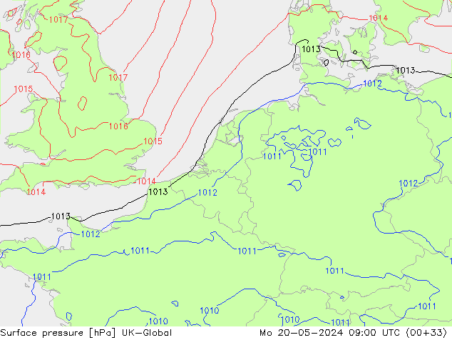 Luchtdruk (Grond) UK-Global ma 20.05.2024 09 UTC