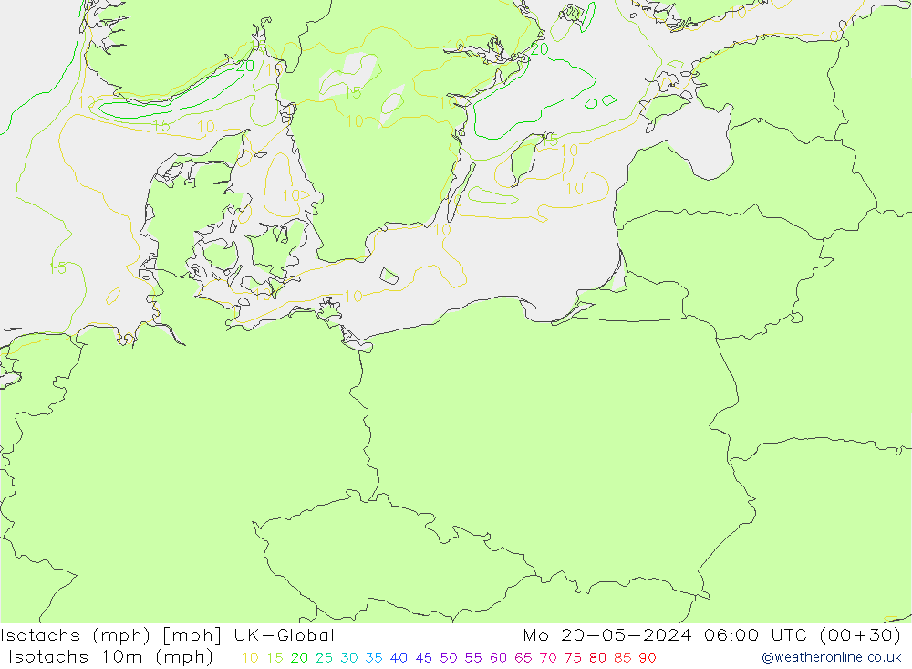 Isotachs (mph) UK-Global lun 20.05.2024 06 UTC