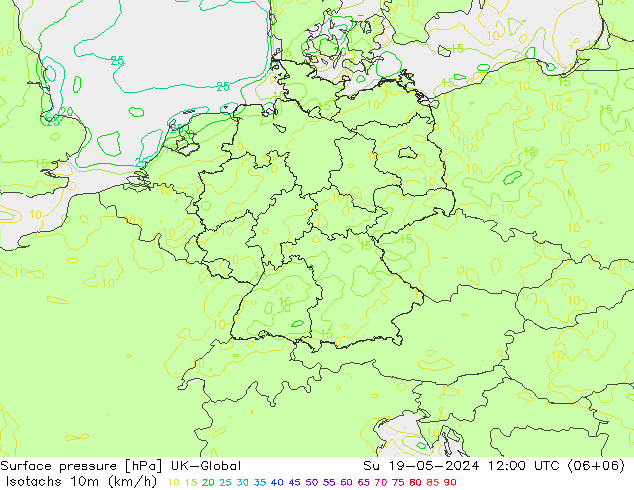 Isotachs (kph) UK-Global Su 19.05.2024 12 UTC