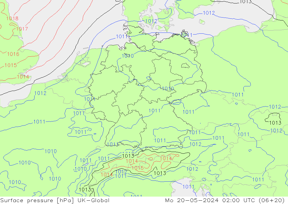 地面气压 UK-Global 星期一 20.05.2024 02 UTC