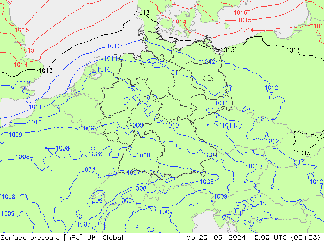 Surface pressure UK-Global Mo 20.05.2024 15 UTC