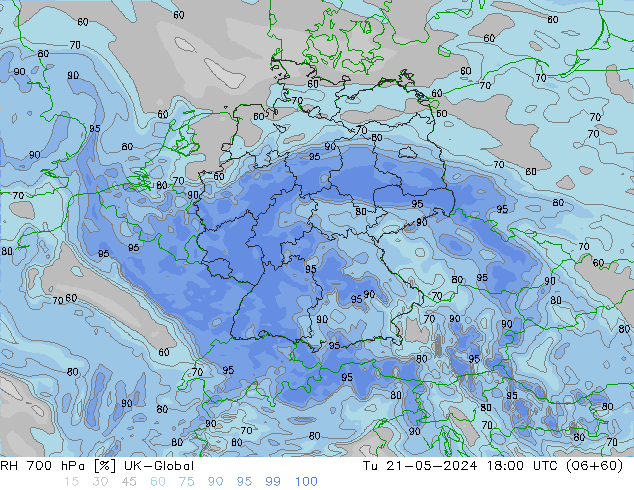 Humedad rel. 700hPa UK-Global mar 21.05.2024 18 UTC