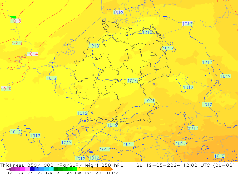 Schichtdicke 850-1000 hPa UK-Global So 19.05.2024 12 UTC