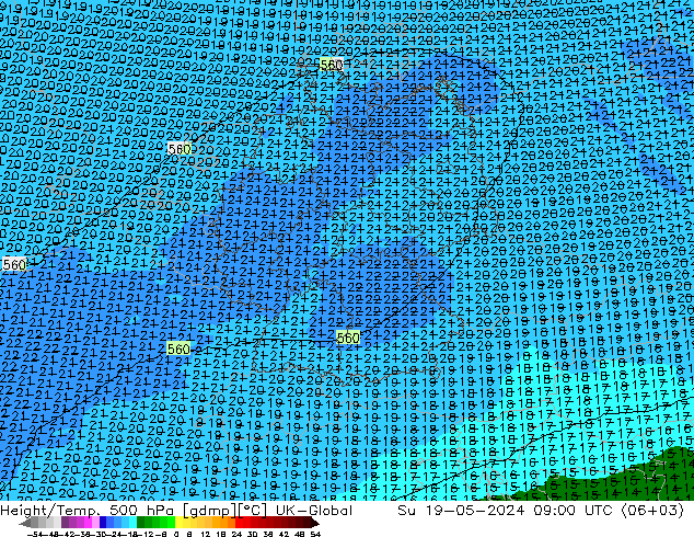 Geop./Temp. 500 hPa UK-Global dom 19.05.2024 09 UTC