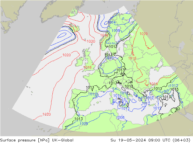 地面气压 UK-Global 星期日 19.05.2024 09 UTC