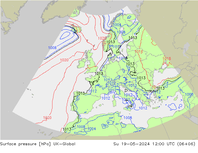 地面气压 UK-Global 星期日 19.05.2024 12 UTC