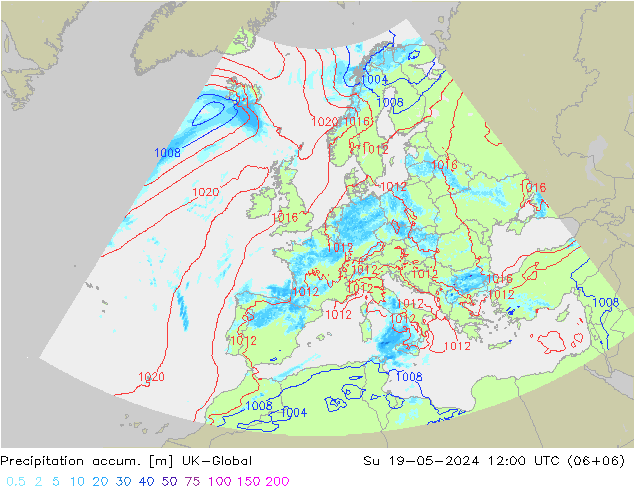 Precipitation accum. UK-Global nie. 19.05.2024 12 UTC