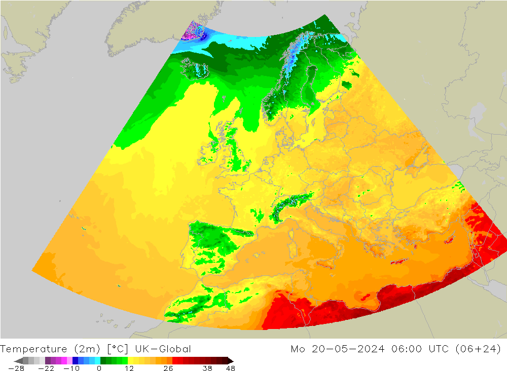 Temperature (2m) UK-Global Mo 20.05.2024 06 UTC