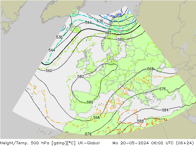 Height/Temp. 500 hPa UK-Global Mo 20.05.2024 06 UTC